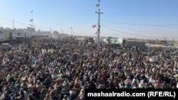 Protesters in the Chaman district blocked access to a Frontier Corps office in February.