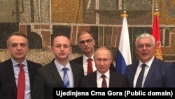 Vladimir Putin sa liderima prosrpskih parlamentarnih partija u Crnoj Gori Goranom Danilovićem, Milanom Kneževićem i Andrijom Mandićem, u Beogradu 2019. godine.