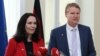 Germany - Elisabeth Winkelmeier-Becker (left), a senior German parliamentarian, talks to journalists in Yerevan, February 27, 2024.