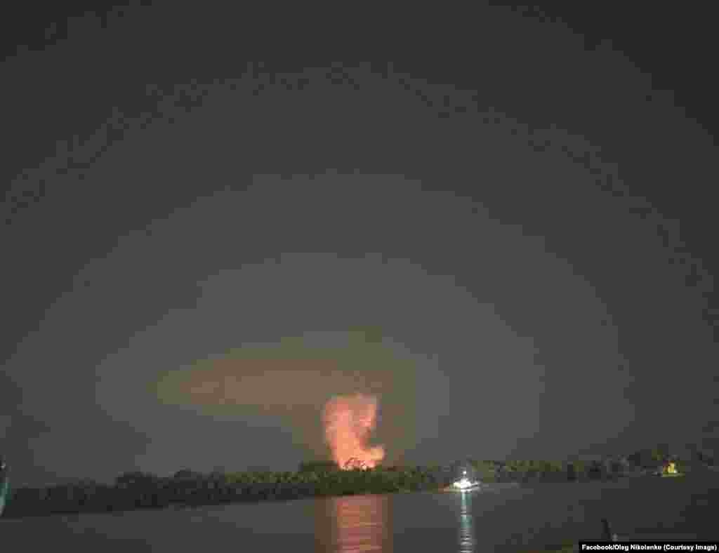 An image purporting to show an explosion on Romanian territory during the drone attacks on Ukrainian port facilities. The video was reportedly taken from the Ukrainian side of the Danube River. Following the Ukrainian claim, unclear video emerged purporting to show at least one explosion occurring on Romanian territory. 