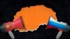Mapa Sjeverne Makedonije i megafoni sa obilježjima Kine i Rusije, ilustracija