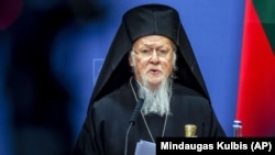 Вселенський патріарх Варфоломій І під час пресконференції у столиці Литви, 21 березня 2023 року