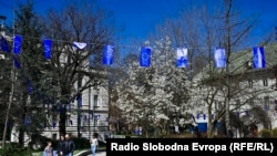 Zastave EU u Sarajevu uoči odluke Evropskog saveta o početku pristupnih pregovora EU s BiH, 19. mart 2024.