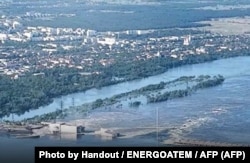 Витік води з Каховського водосховища після руйнації греблі, червень 2023 року
