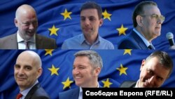 Водачите на евролистите на формациите, които ще изпратят свои представители в ЕП според първите прогнозни резултати. Снимката е илюстративна, тъй като може да се стигне до размествания в листите и водачите да бъдат изместени от кандидати с повече преференции.