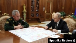 Russian President Vladimir Putin (right) meets with his Defense Minister Sergei Shoigu in Moscow earlier this year.