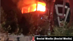Social media users published pictures and videos from the scene of the explosion, where a fire broke out in a marketplace after the blast.