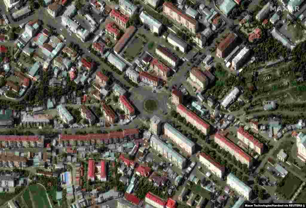 A satellite image shows the empty streets of Xankendi on September 29. The Armenian government said on October 2 that 100,514 of the region's estimated 120,000 residents had crossed into Armenia.