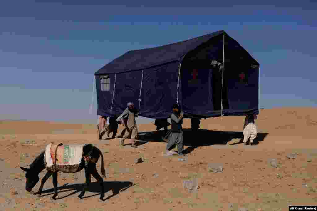 Afghan men carry a tent that will be used to house survivors of the quake. Haq said UN satellite imagery also indicated extreme levels of destruction in the district of Injil. “Our humanitarian colleagues warn that children are particularly vulnerable and have suffered severe psychological distress from the earthquake,” he said.