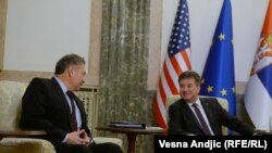 Specijalni predstavnik Sjedinjenih Američkih Država za Zapadni Balkan Gabrijel Eskobar i specijalni predstavnik Evropske unije za dijalog Miroslav Lajčak, u Beogradu, 14. decembra 2022.