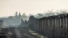 HUNGARY -- An observation post stands next to the border fence