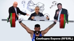 Димитър Главчев, новоизбраният президент на федерацията по вдигане на тежести Стефан Ботев, министърът на спорта Георги Глушков и щангистът Божидар Андреев. Колаж.