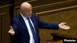 Armenia - Parliament deputy Hovik Aghazarian speaks during a session of the National Assembly, Yerevan, March 27, 2025. 