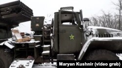 Ілюстраційне фото: знищена російська система «Град» в Україні, 25 лютого 2022 року