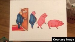 Обложка книги Джорджа Оруэлла «Скотный двор», переведенной Ильясом Каныбеком и опубликованной в начале 2021 года. Существует и другая версия мирового бестселлера на кыргызском языке. Ее в 2017 году перевел писатель Насыпбек Асанбаев.