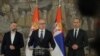 Srpska lista nije odgovorila na upite RSE da li će se odazvati pozivima da doprinesu deeskalaciji situacije (Foto: Predstavnici Srpske liste Dalibor Jevtić, Goran Rakić i Igor Simić, u Beogradu 27. oktobra 2022)