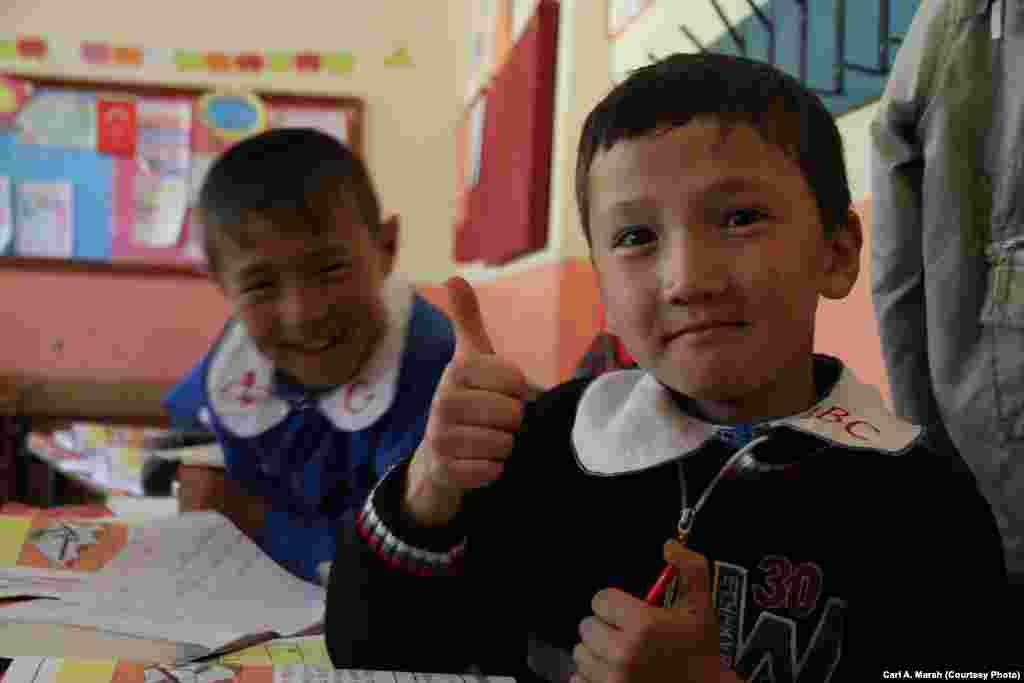 Children at a Turkish-language school in the village of Uluu Pamir. The majority of the Kyrgyz children here don&#39;t speak their parents&#39; language.
