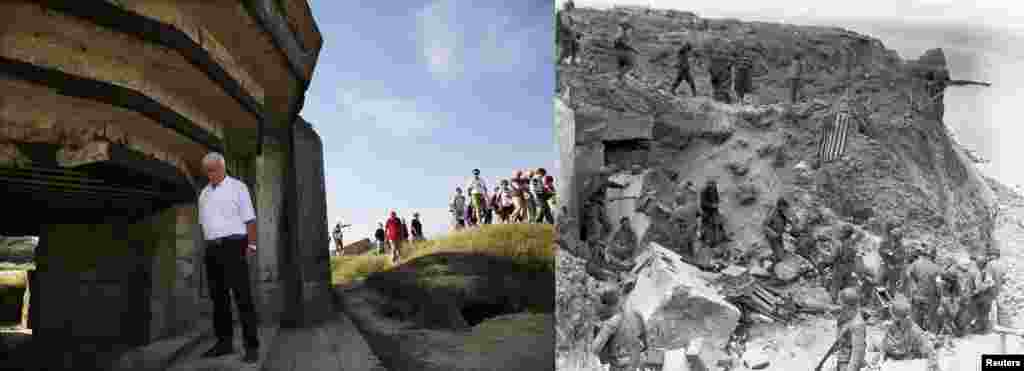 Sa desne strane, američki rendžeri opkoljavaju uništeni bunker dva dana nakon što su zauzeli strateški položaj iznad plaže Pointe du Hoc.