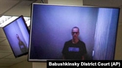 Navaljni na ekranu tokom saskušanja video linkom u sudu u Moskvi, kraj aprila 2021