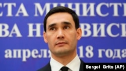Serdar Berdymukhammedov looks on during a meeting of the Commonwealth of Independent States (CIS) countries in Minsk in April 2018.