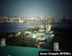 A view over Kyiv’s Pechersk Lavra to the Dnieper River.