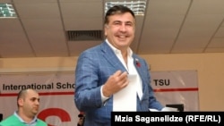 Georgian President Mikheil Saakashvili after voting in Tbilisi in the presidential election won by the candidate of the rival Georgian Dream coalition.
