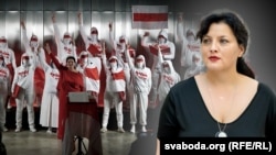 Галіна Казіміроўская, кіраўніца "Вольнага хору". Ілюстрацыйны каляж 