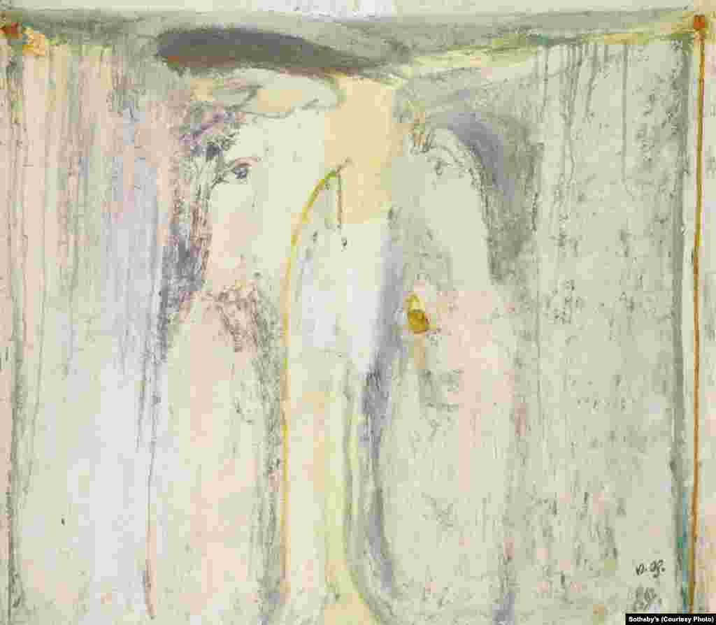 “Crucifixion,” a 1989 acrylic work by Georgian painter Irakli Parjiani (1950-1991). The painting is part of Parjiani’s Berlin Cycle, a series of spiritual abstracts that were completed shortly before his death.