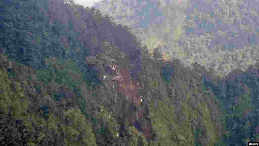 A view of the Sukhoi aircraft's wreckage on Mount Salak, in the West Java province of Indonesia, on May 10.