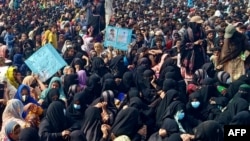 People from the Baluch community take part in a demonstration demanding greater rights in Gwadar of Pakistan's Balochistan Province on July 28.