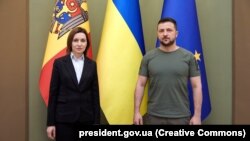 Прэзыдэнты Малдовы Мая Санду і Ўкраіны Ўладзімір Зяленскі на сустрэчы ў Кіеве 27 чэрвеня 2022