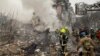 Ukrainian rescuers work at the site of a Russian missile strike on Poltava on February 1. 