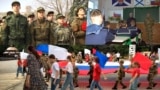 Мілітарыстычнае выхаваньне ўкраінскіх дзяцей на акупаваных Расеяй тэрыторыях Украіны. Каляж з фота
