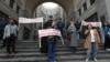 Armenia - Karabakh Armenian activists protest outside the Foreign Ministry in Yerevan, April 14, 2025.
