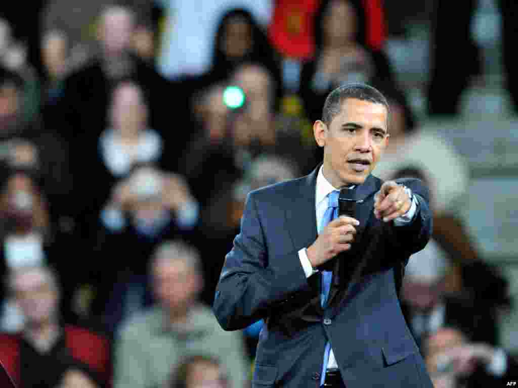 Obama at a town-hall-style meeting at a Strasbourg sports arena on April 3. - "I've come to Europe this week to renew our partnership, one in which America listens and learns from our friends and allies, but where our friends and allies bear there share of the burden,"