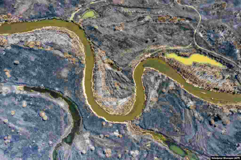 This aerial picture taken on April 12 shows the aftermath of a forest fire not far from the Chernobyl nuclear power plant. 