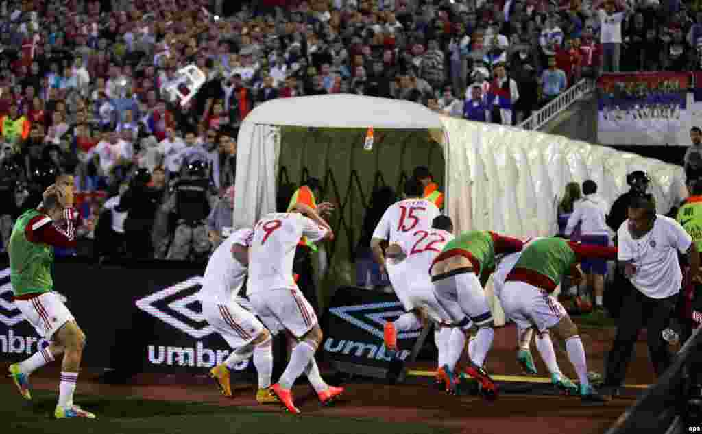 Albanian team officials reportedly told English referee Martin Atkinson that they were in neither any physical nor psychological state to play after the melee.