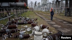 A Ukrenerho high-voltage substation damaged by a Russian military strike in 2022. Russia has increasingly targeted infrastructure in missile and drone attacks in recent months.