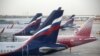 Putnički avioni avio-kompanija Aeroflot i Rossiya parkirani na međunarodnom aerodromu Šeremetjevo, 12. maja 2021.