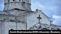 Շուշիի Սուրբ Ամենափրկիչ Ղազանչեցոց մայր տաճարը հրթիռակոծությունից հետո 