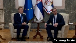 Specijalni predstavnik EU za dijalog Srbije i Kosova Peter Sorensen i predsednik Srbije Aleksandar Vučić u Beogradu, 25. marta 2025.