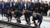 Президенты Турции Реджеп Эрдоган, Азербайджана Ильхам Алиев и премьер-министр Грузии Георгий Квирикашвили открывают железную дорогу Баку-Тбилиси-Карс, 30 октября 2017 г.