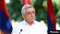 ՀՀ երրորդ նախագահ Սերժ Սարգսյանը ասուլիսի ժամանակ, 19-ը օգոստոսի, 2020թ.