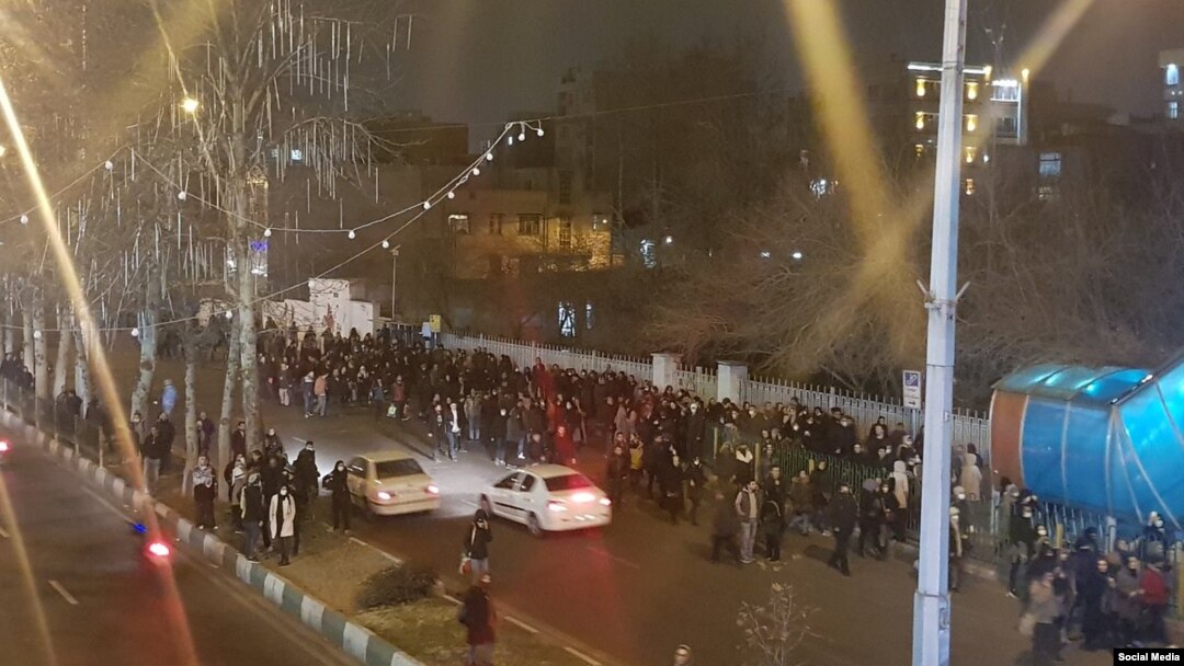 Protesters gather in Tehran on January 12.