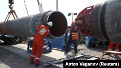 About 150 kilometers of pipe must still be laid to complete the controversial Nord Stream 2 project controlled by the Russian state-owned energy giant Gazprom. (file photo)