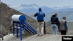 Armenia - EU monitors inspect damage caused by gunshots to a house in the village of Khoznavar, April 21, 2025.