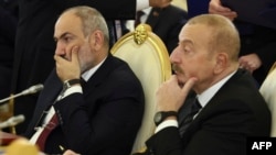 Russia - Armenian Prime Minister Nikol Pashinian and Azerbaijani President Ilham Aliyev attend a Commonwealth of Independent States summit at the Kremlin in Moscow, October 8, 2024. 