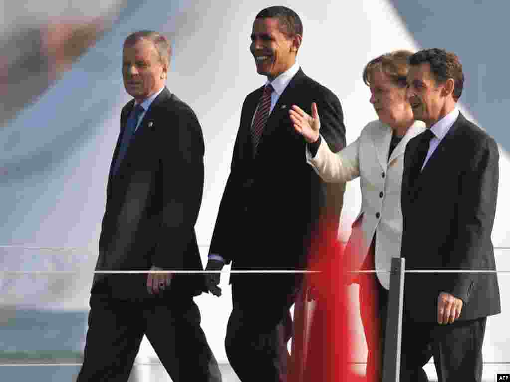 Obama and other NATO leaders on a march of unity across the French-German border at the alliance summit on April 4. - The alliance welcomed new members Croatia and Albania, and hailed France's return to NATO command after a decades-long absence.