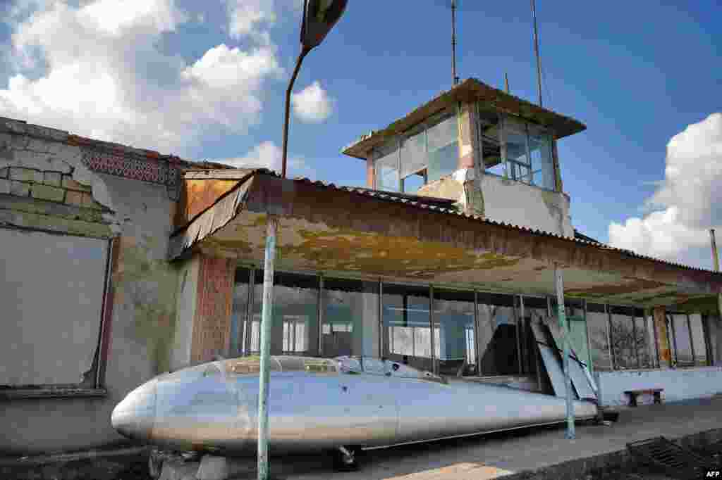 A glider sits at an abandoned airport in Ceadir-Lunga, in Moldova's Gagauzia region.