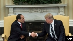 U.S. President Donald Trump (right) welcomes Egyptian President Abdel-Fattah el-Sisi to the White House in April.